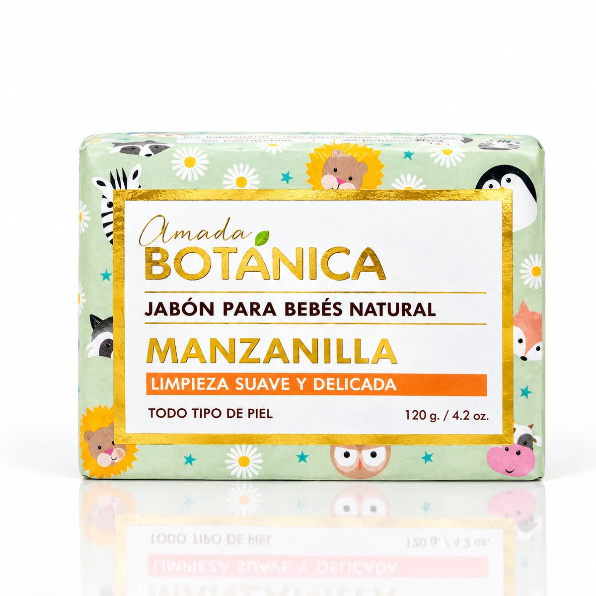 Caja del jabón de Manzanilla para bebés Amada Botánica, limpieza suave y delicada, 120 g