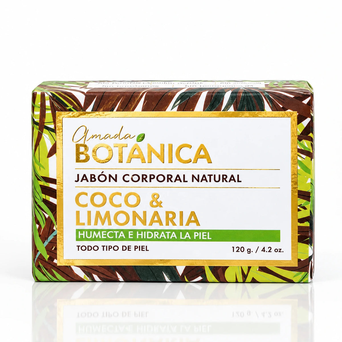 Caja del jabón corporal de Coco & Limonaria Amada Botánica que humecta e hidrata la piel, 120 g
