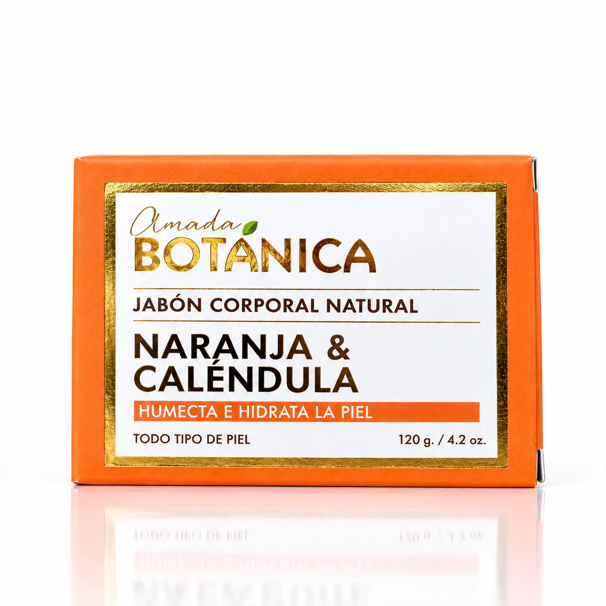 Caja del jabón corporal de Naranja & Caléndula Amada Botánica que humecta e hidrata la piel, 120 g