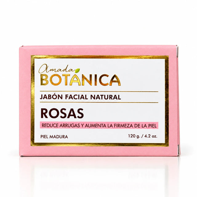 Caja del jabón facial anti-edad de Rosas Amada Botánica para piel madura, 120 g