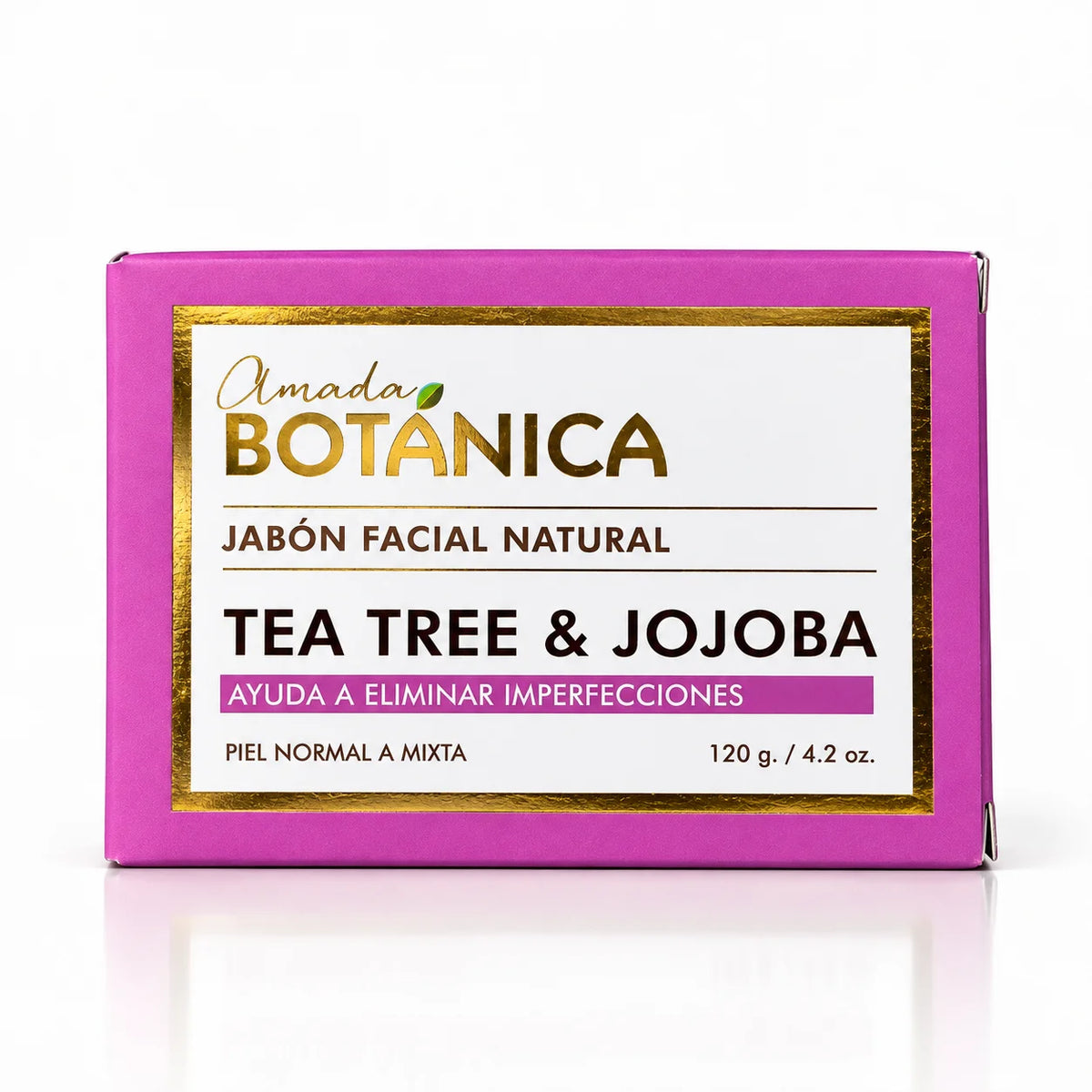 Caja del jabón facial de Tea Tree & Jojoba Amada Botánica que ayuda a eliminar imperfecciones, 120 g