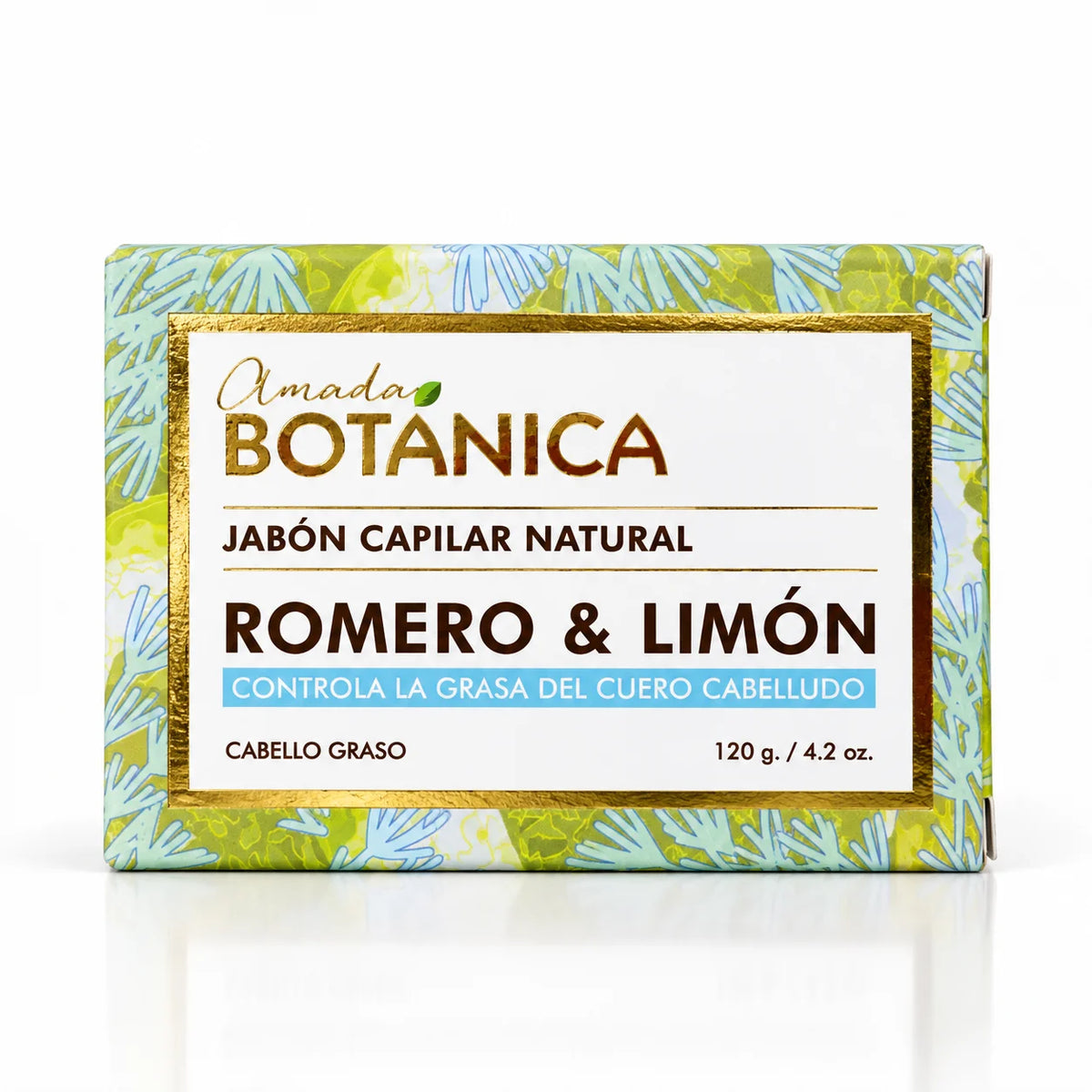 Caja del shampoo sólido de Romero & Limón Amada Botánica que controla la grasa del cuero cabelludo, 120 g