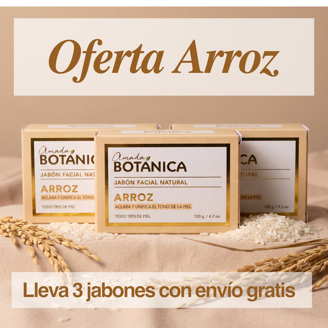 Oferta jabón facial de arroz Amada Botánica: lleva 3 jabones con envío gratis